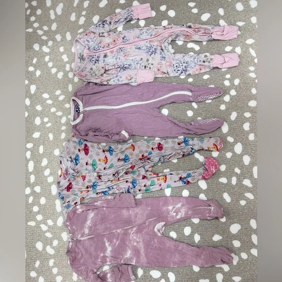 Lot of 4 bamboo footies baby girl ballerina lavender floral cadenlane watercolor - Picture 5 of 5